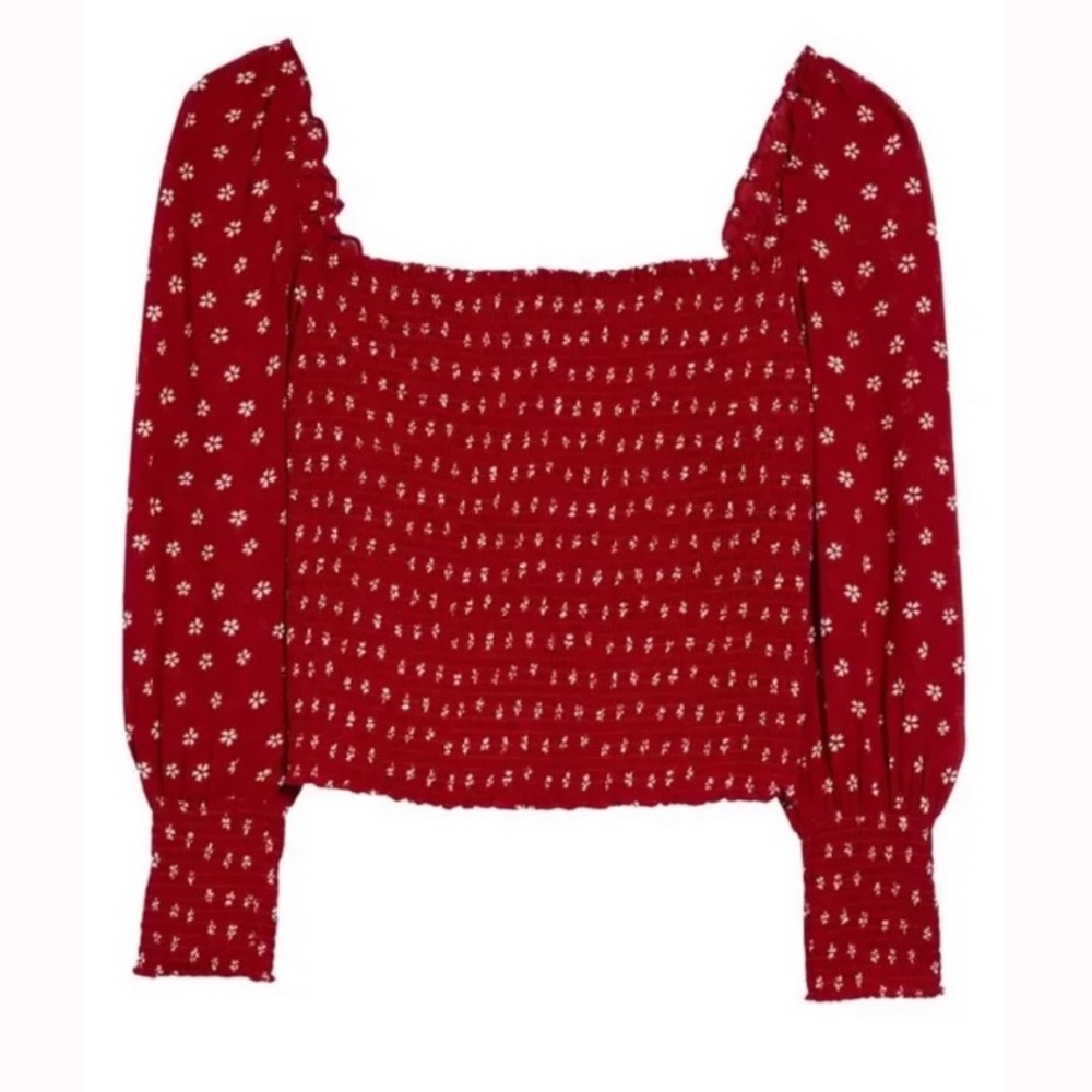 Reformation 2X Plus Pinto Nigella Floral Red Square Neck Puff Sleeve Smock Top